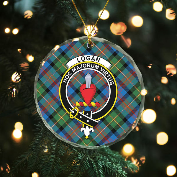 Logan Ancient Clan Badge Tartan Glass Ornament