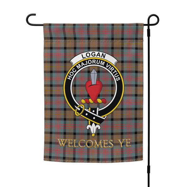 Logan Weathered Clan Badge Tartan Garden Flag