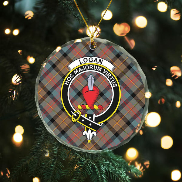Logan Weathered Clan Badge Tartan Glass Ornament