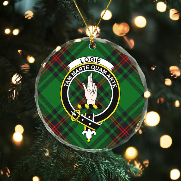 Logie Clan Badge Tartan Glass Ornament