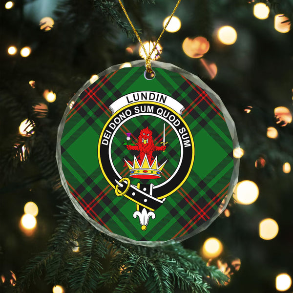 Lundin Clan Badge Tartan Glass Ornament