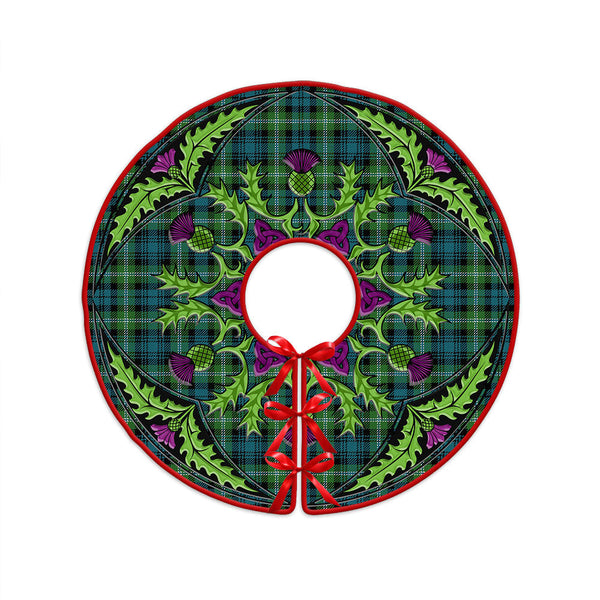 Lyon (Liall Lyall Lyle) Ancient Clan Badge Tartan Christmas Tree Skirt Scottish Thistle Design