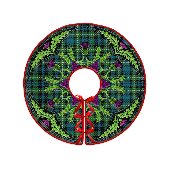 Lyon (Liall Lyall Lyle) Ancient Clan Badge Tartan Christmas Tree Skirt Scottish Thistle Design