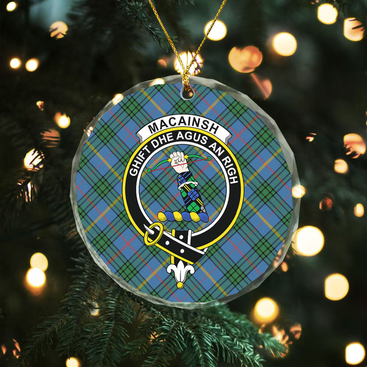 MacAinsh Ancient Clan Badge Tartan Glass Ornament