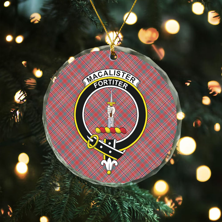 MacAlister Weathered Clan Badge Tartan Glass Ornament