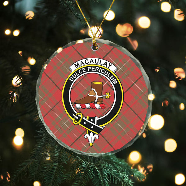 MacAulay Weathered Clan Badge Tartan Glass Ornament
