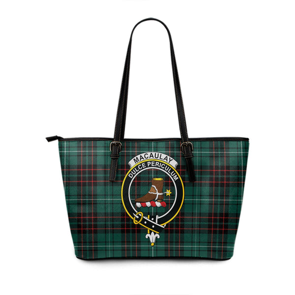 MacAulay of Lewis Modern Clan Badge Tartan Leather Tote Bag