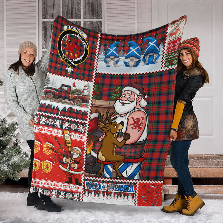 MacDuff Modern Clan Badge Tartan Blanket Scotland Santa Tattoo Christmas Comic Patchwork Style