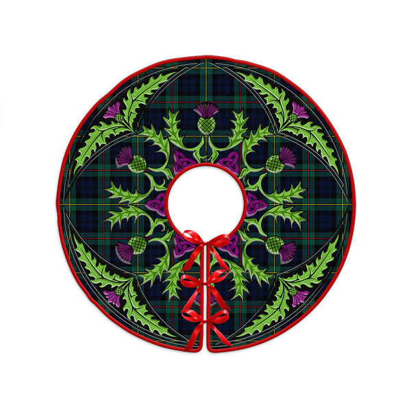 MacEwan Modern Clan Badge Tartan Christmas Tree Skirt Scottish Thistle Design