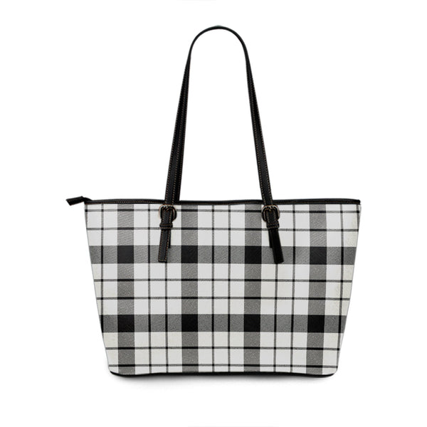 MacFarlane Black and White (Wallace Wallas Dress 3) Ancient Tartan Leather Tote Bag