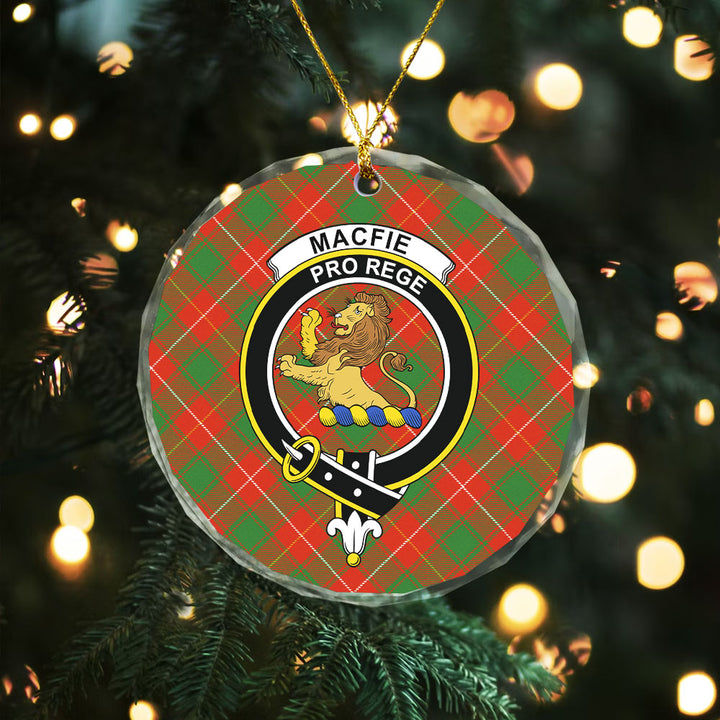 MacFie (MacPhee) Ancient Clan Badge Tartan Glass Ornament
