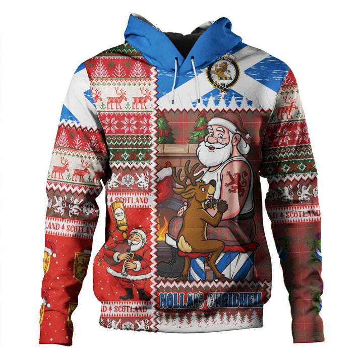 MacFie (MacPhee) Weathered Clan Badge Tartan Hoodie Scottish Santa Tattoo Christmas Comic Patchwork Style