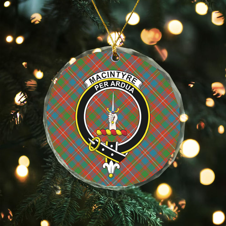 MacIntyre Ancient Clan Badge Tartan Glass Ornament