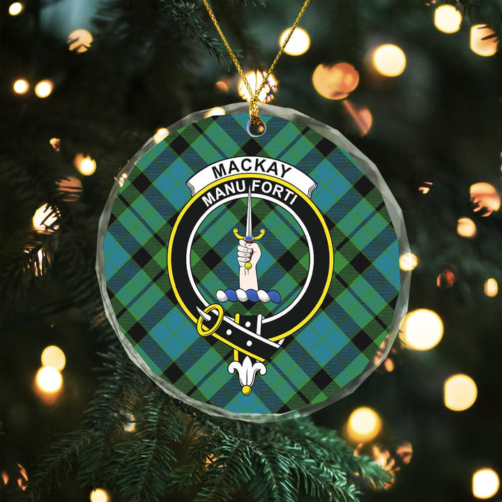 MacKay Ancient Clan Badge Tartan Glass Ornament