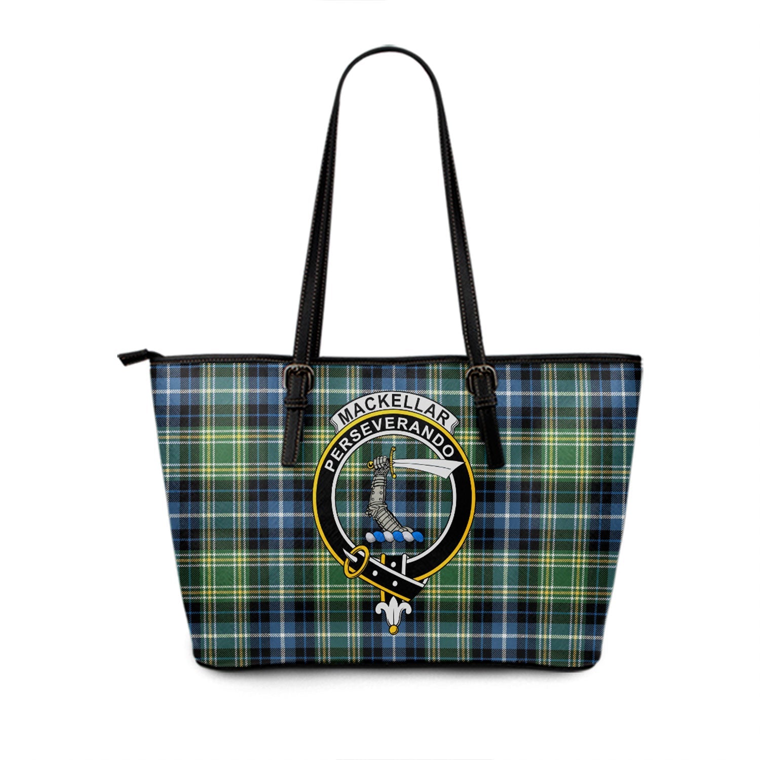 MacKellar Ancient Clan Badge Tartan Leather Tote Bag | Celticprime.com ...