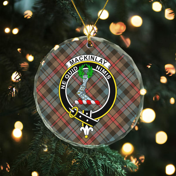 MacKinlay Weathered Clan Badge Tartan Glass Ornament