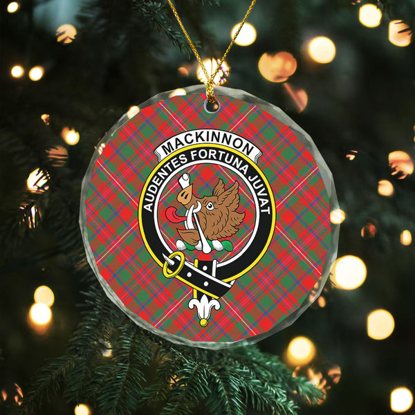 MacKinnon Modern Clan Badge Tartan Glass Ornament