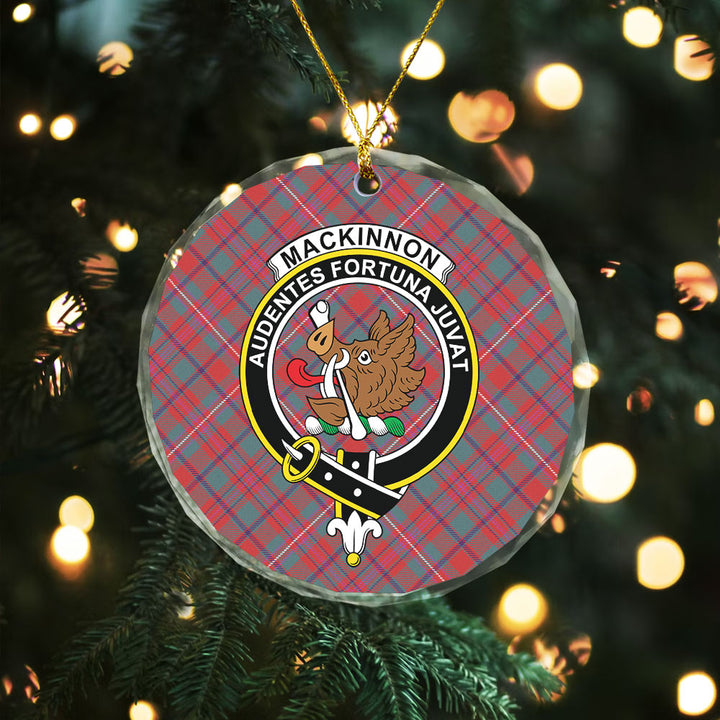 MacKinnon Weathered Clan Badge Tartan Glass Ornament