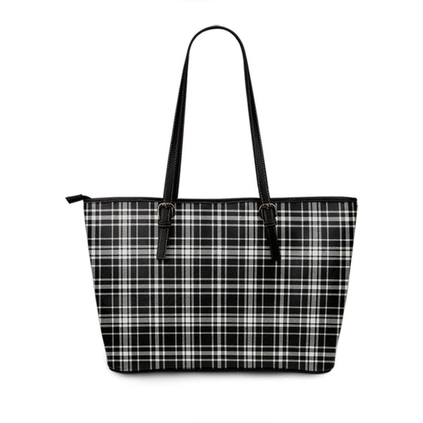 MacLean Black - White Ancient Tartan Leather Tote Bag