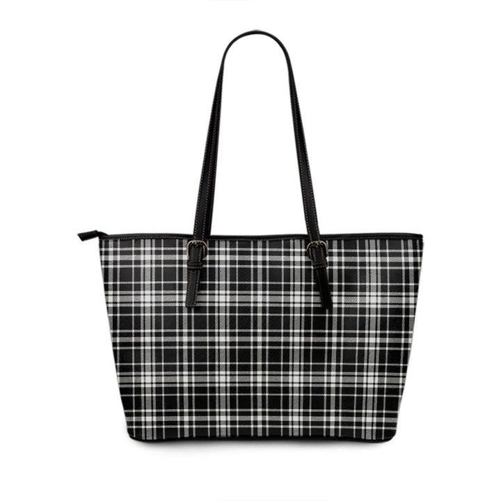 MacLean Black - White Ancient Tartan Leather Tote Bag
