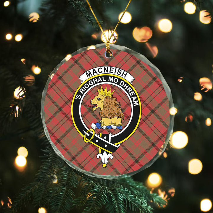 MacNeish Weathered Clan Badge Tartan Glass Ornament