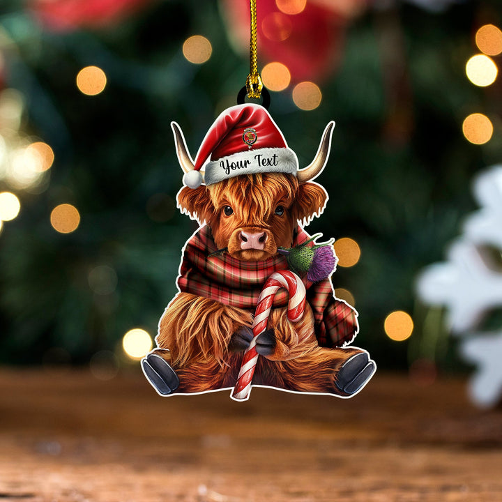 MacNeish Weathered Clan Badge Tartan Wood Acrylic Ornament Highland Cow And Thistle Personalized