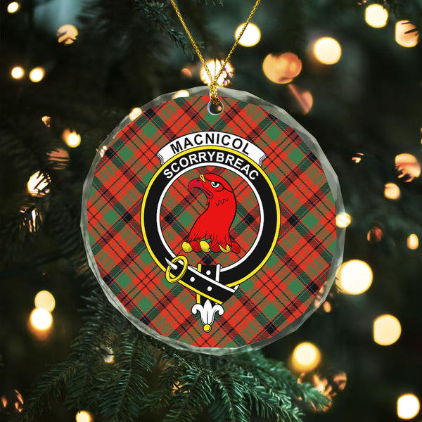 MacNicol Modern Clan Badge Tartan Glass Ornament