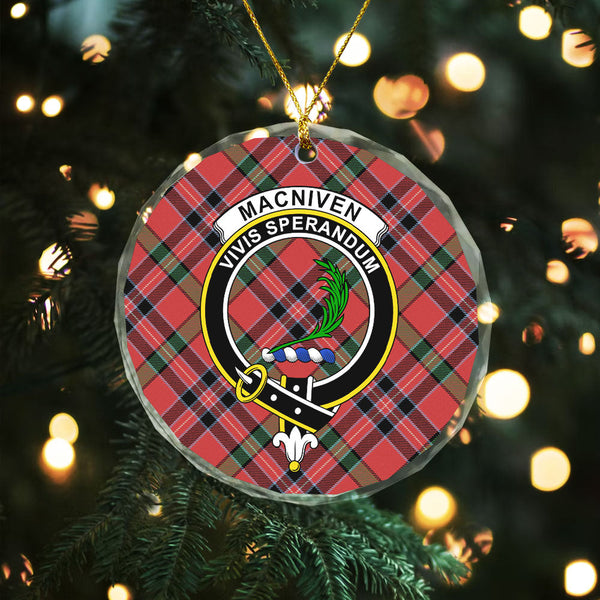 MacNiven Ancient Clan Badge Tartan Glass Ornament