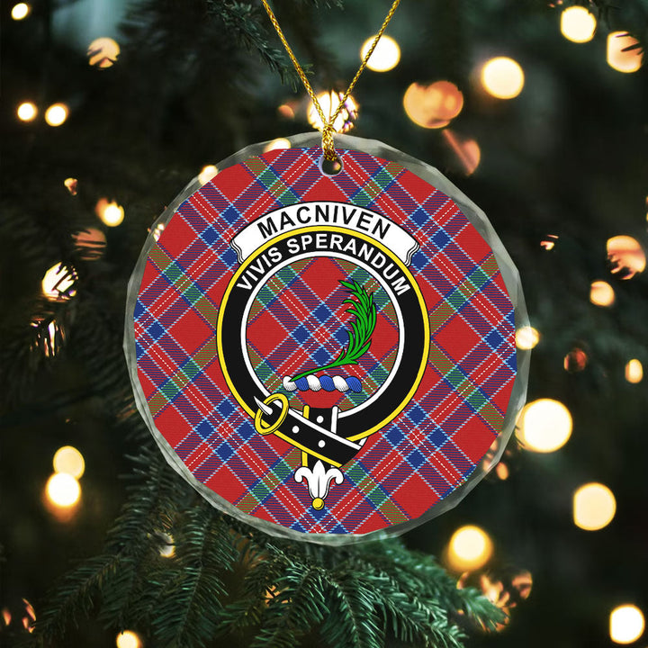 MacNiven Modern Clan Badge Tartan Glass Ornament