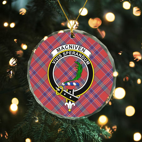 MacNiven Weathered Clan Badge Tartan Glass Ornament