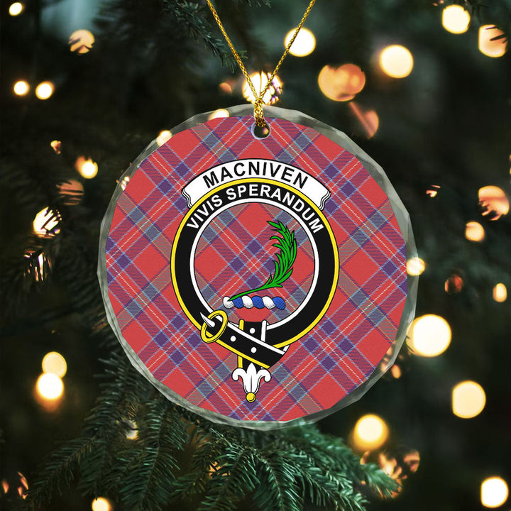 MacNiven Weathered Clan Badge Tartan Glass Ornament