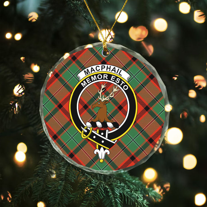 MacPhail Ancient Clan Badge Tartan Glass Ornament