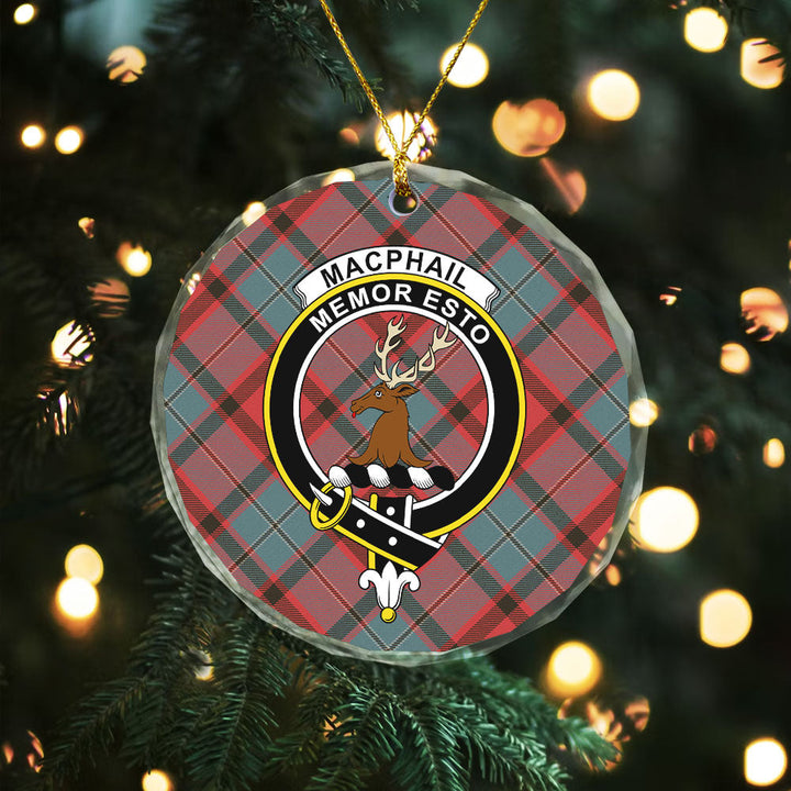 MacPhail Weathered Clan Badge Tartan Glass Ornament