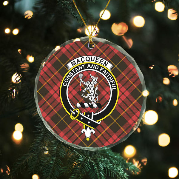 MacQueen Weathered Clan Badge Tartan Glass Ornament
