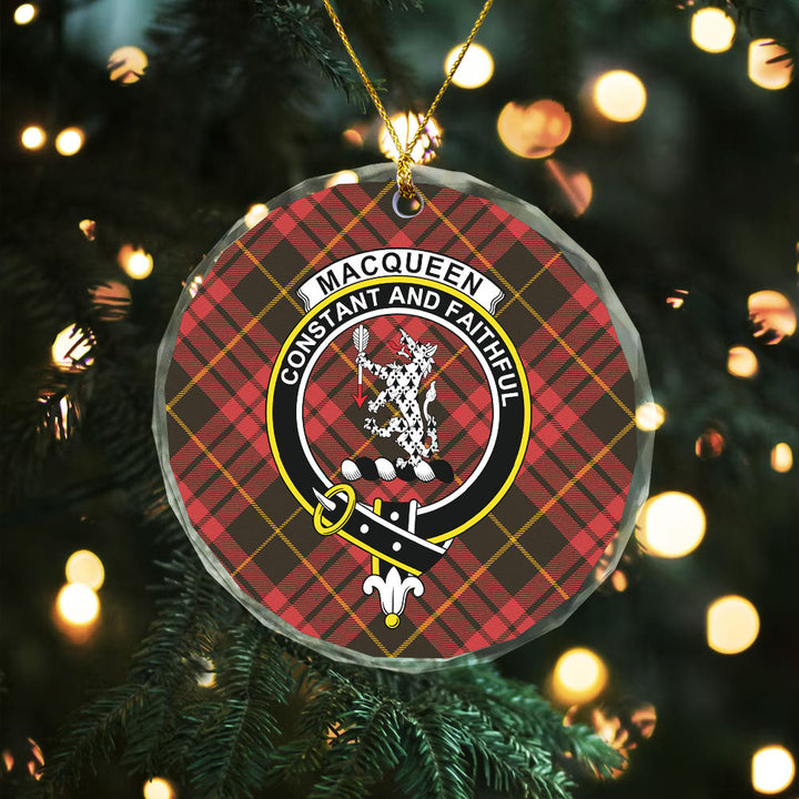 MacQueen Weathered Clan Badge Tartan Glass Ornament
