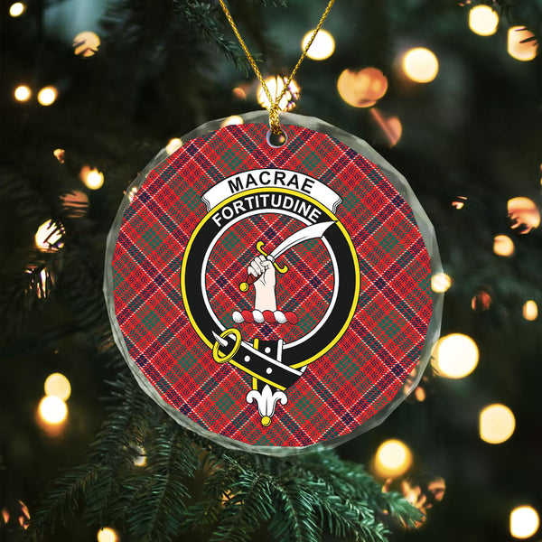 MacRae Modern Clan Badge Tartan Glass Ornament