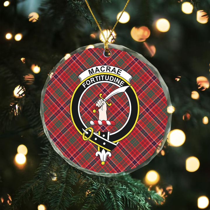 MacRae Modern Clan Badge Tartan Glass Ornament