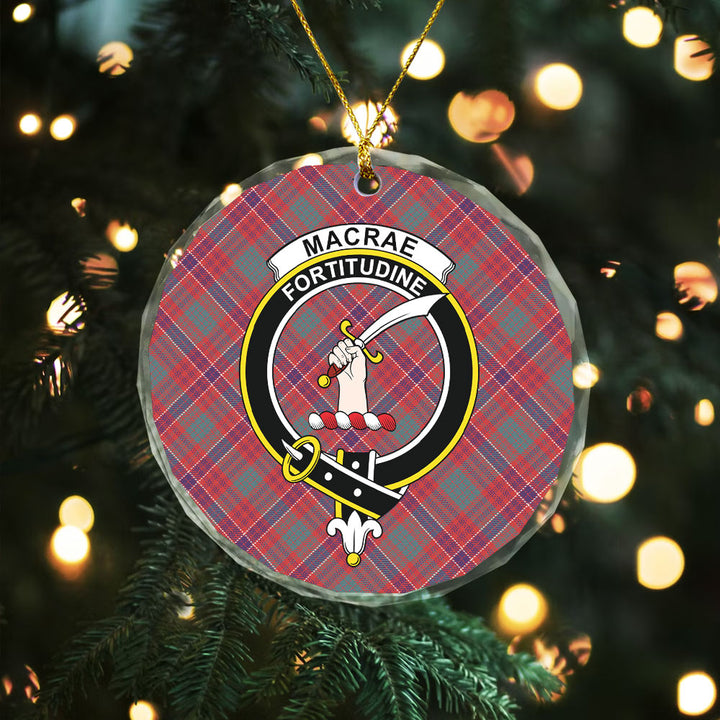 MacRae Weathered Clan Badge Tartan Glass Ornament