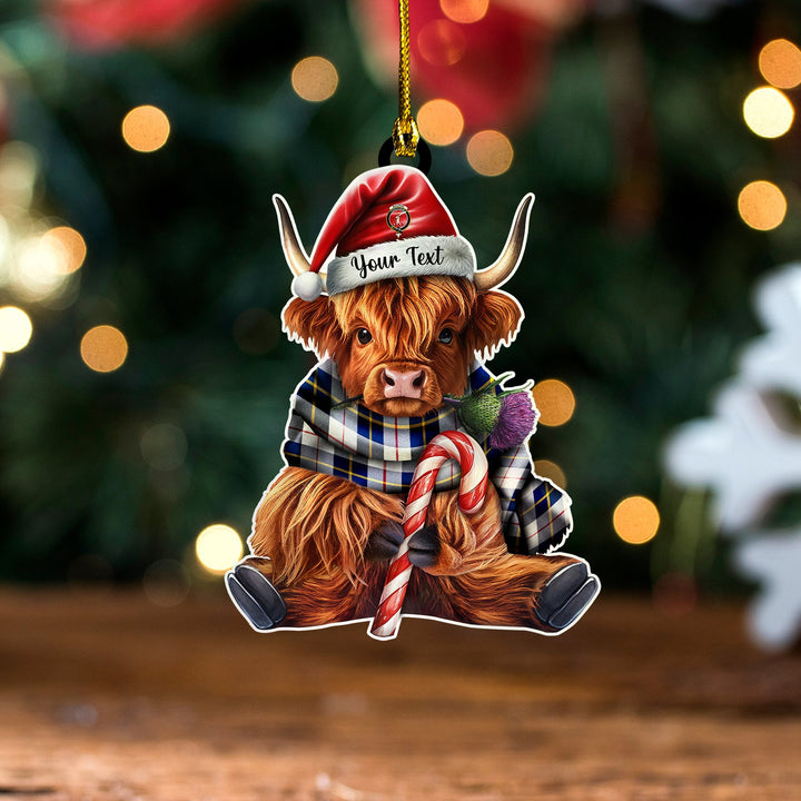 MacRae of Conchra Modern Clan Badge Tartan Wood Acrylic Ornament Highland Cow And Thistle Personalized