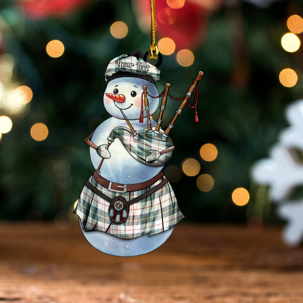 MacRae of Conchra Weathered Clan Badge Tartan Wood Acrylic Ornament Snowman Bagpipe Personalized