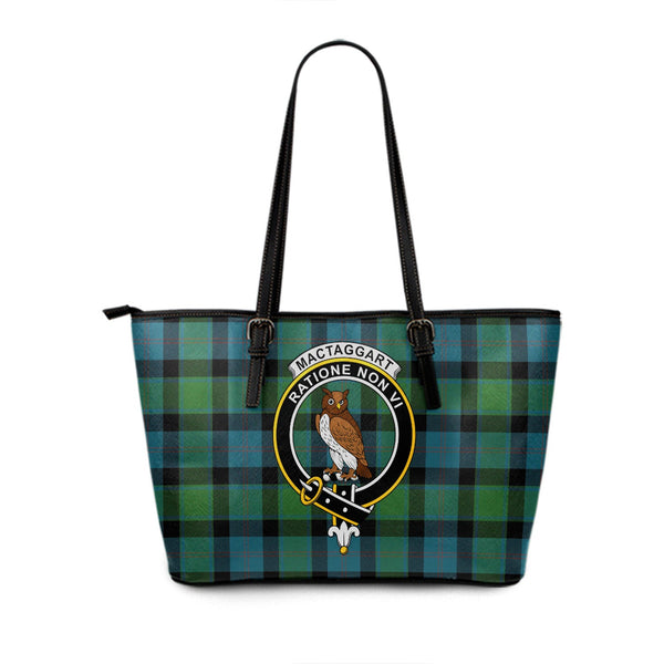 MacTaggart Ancient Clan Badge Tartan Leather Tote Bag