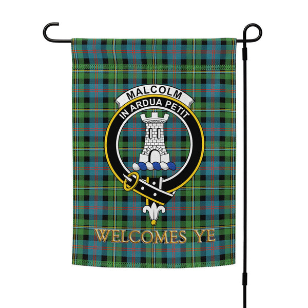 Malcolm Ancient Clan Badge Tartan Garden Flag