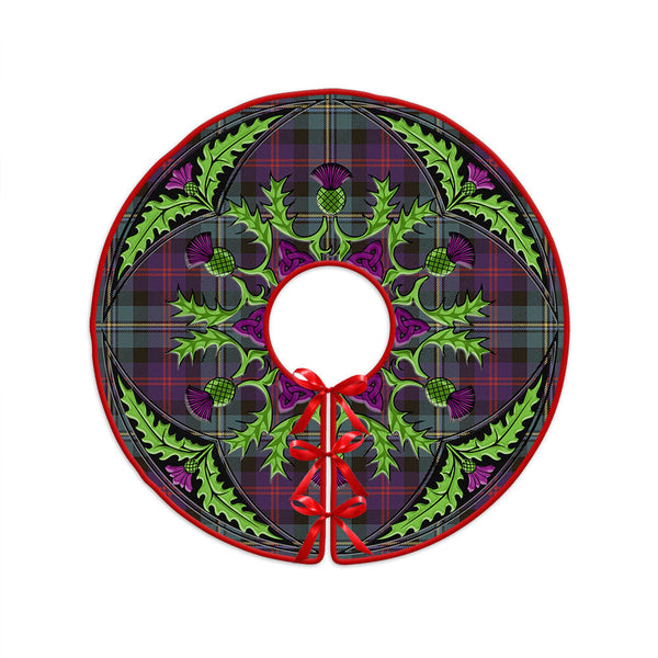 Malcolm Weathered Clan Badge Tartan Christmas Tree Skirt Scottish Thistle Design