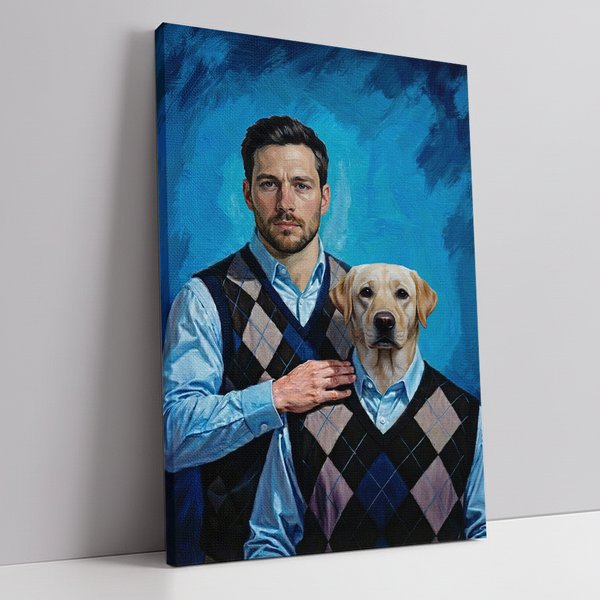 Custom man and dog art portrait canvas created from photo