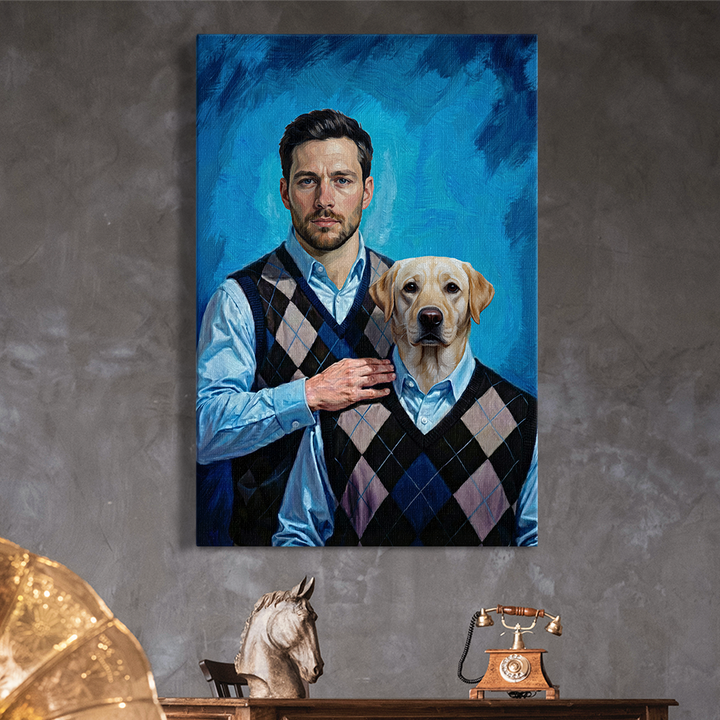 Personalized canvas artwork of man and dog from uploaded image