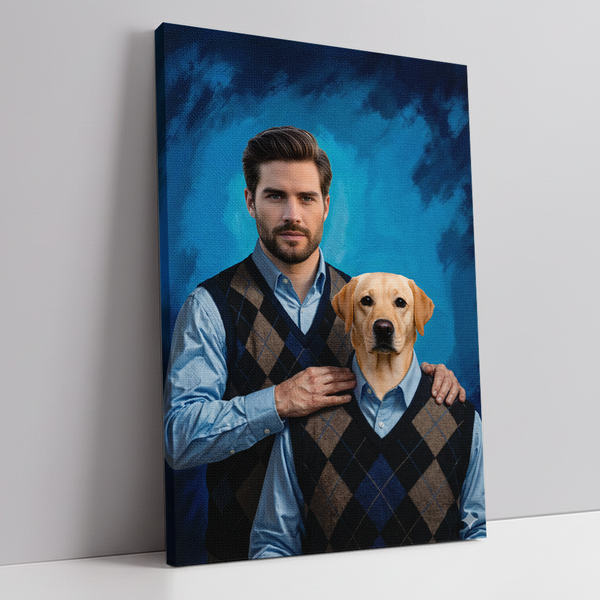 Custom portrait canvas of man and dog created from photo