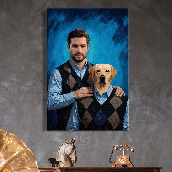 Man and dog custom portrait transformed into canvas art