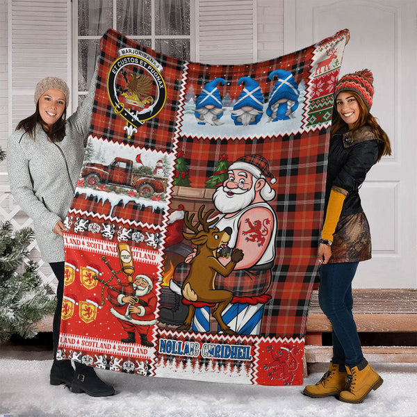 Marjoribanks Ancient Clan Badge Tartan Blanket Scotland Santa Tattoo Christmas Comic Patchwork Style