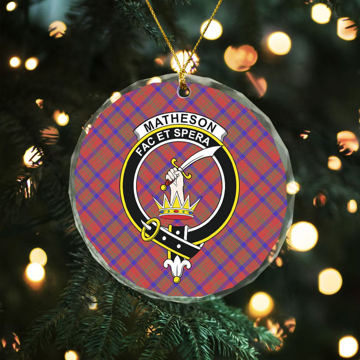 Matheson Weathered Clan Badge Tartan Glass Ornament