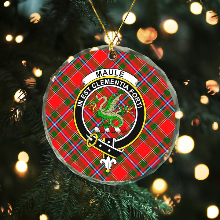 Maule Clan Badge Tartan Glass Ornament
